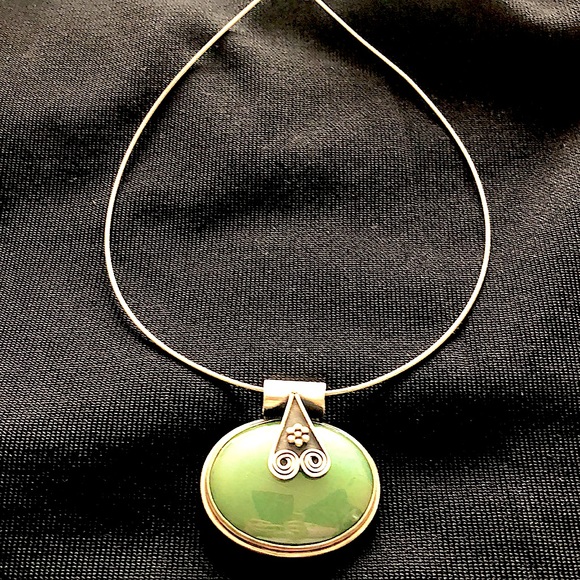 Large Jade  silver necklace boho style - Picture 5 of 6
